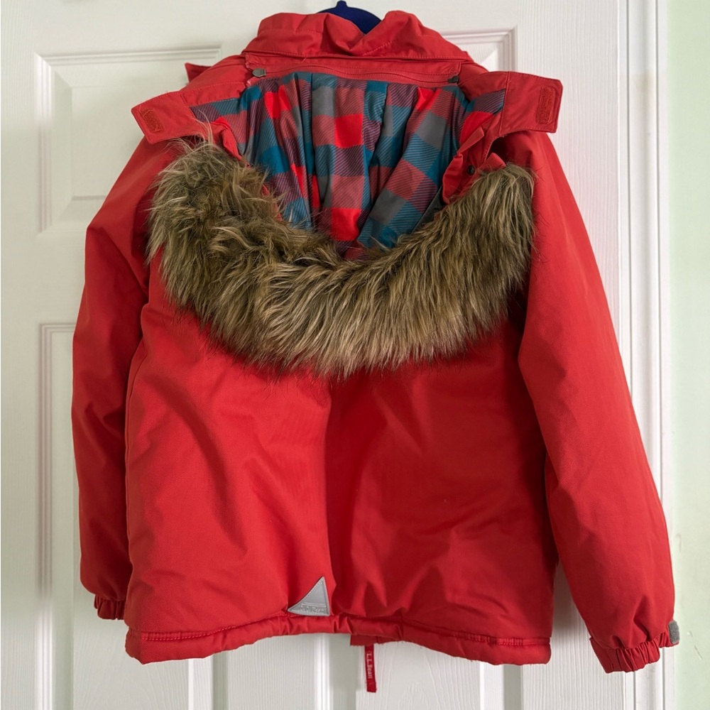 L.L. Bean Kids Jacket Red Fleece Lined Winter Coat Medium Warm Outdoor - Picture 2 of 5